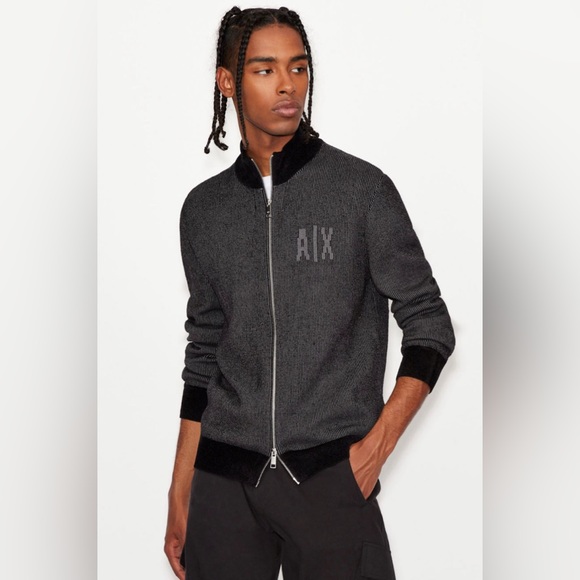 ARMANI EXCHANGE COTTON VISCOSE BLEND CARDIGAN (GRAY) - Picture 2 of 7